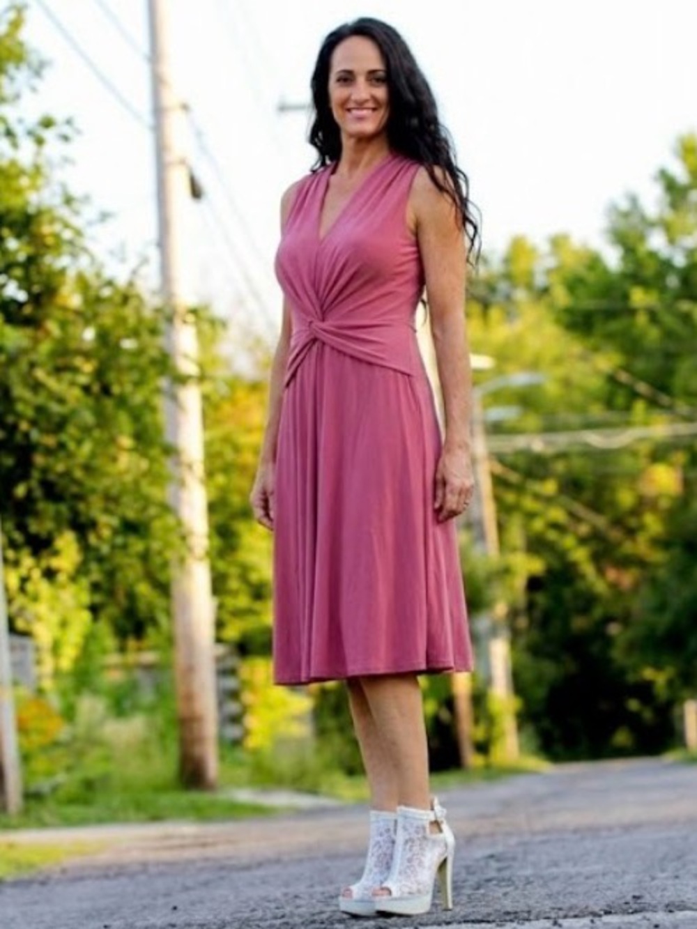 NWT White House Black Market Twist Waist Midi Dress-Carmine Pink Sizes 8,12,14